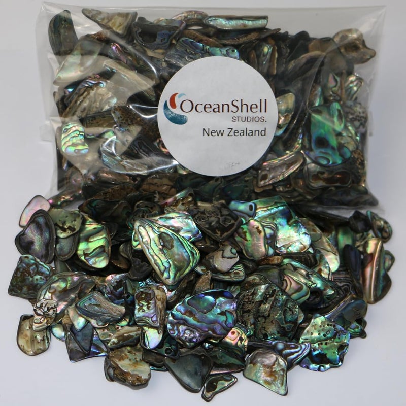 Ocean Shell Studios. Abalone (PÄua) Shell Pieces-7.05oz Pack-for Crafts, Jewelry Making, Resin Art, Inlay, Home Decorations, Fishtank Supplies, DIY Projects - Satin,Fines- .19"-.59"- 7.05oz (200grams) - Image 1